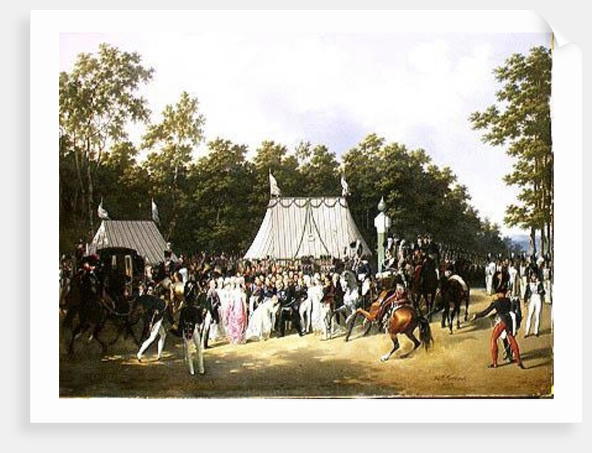 Louis XVIII Greeting Marie-Caroline-Ferdinande de Bourbon, Princess of Sicily, at the Croix de Saint-Herem in the Forest at Fontainebleau, 15th June 1816 by Hippolyte Lecomte