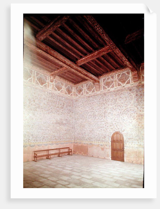 Interior view of the Pope's bedroom decorated with blue tempera with a foliage pattern, c.1334-62 by Anonymous