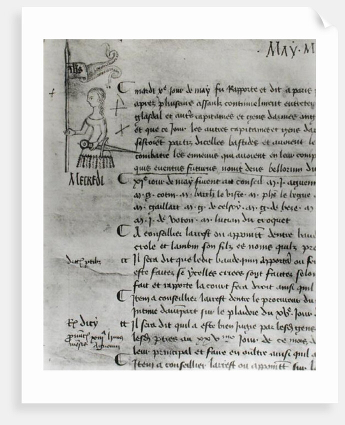 Page from 'The Register of the Council of the Parliament of Paris' depicting Joan of Arc, 10th May 1429 by French School