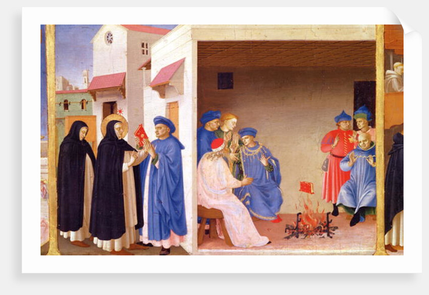 The Coronation of the Virgin, detail of St. Dominic giving back the book to the the Albigensians, c.1430-32 by Fra (c.1387-1455) Angelico