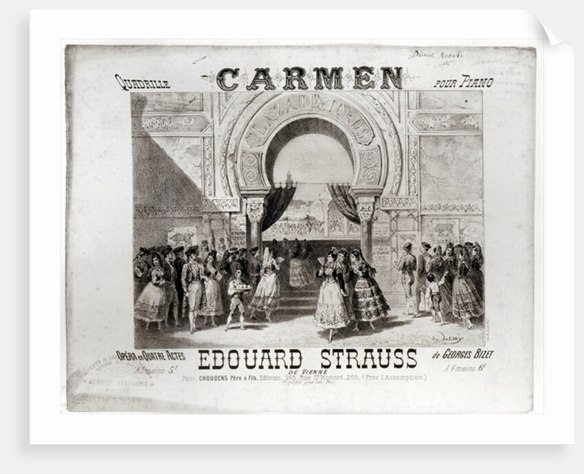 Cover of the score of piano quadrille from 'Carmen' by Edouard Strauss by A. Lamy