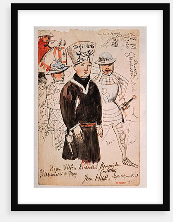 John Huss with two soldiers on the way to his execution, 6 July 1415, after a drawing by Ulrich Reichenthal 1861-68 by Alfred Mouillard