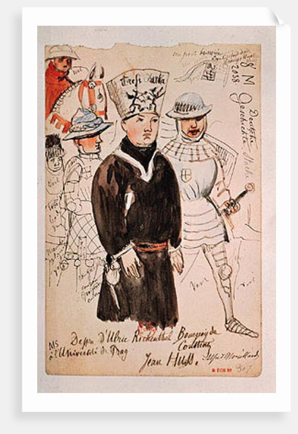 John Huss with two soldiers on the way to his execution, 6 July 1415, after a drawing by Ulrich Reichenthal 1861-68 by Alfred Mouillard