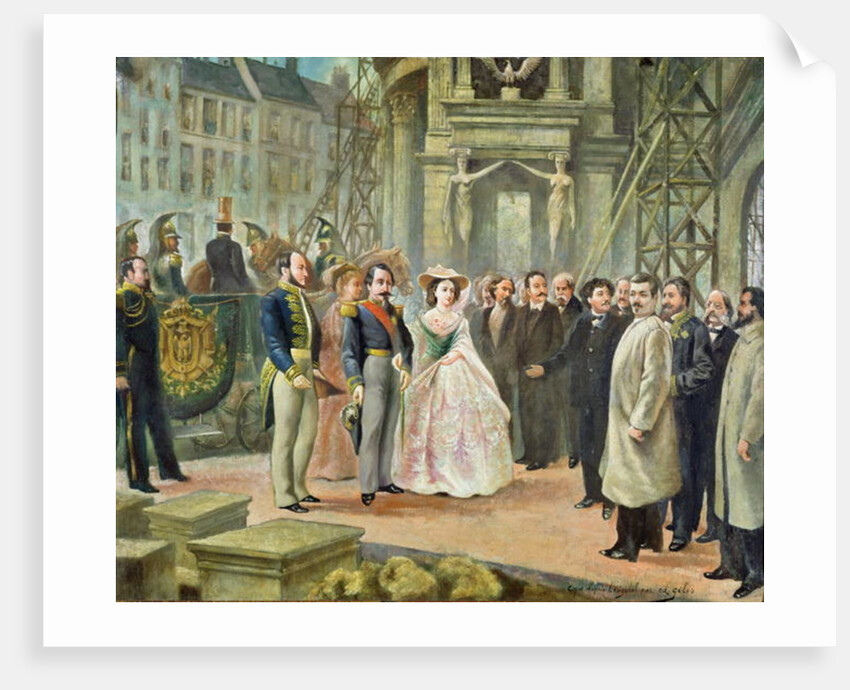Baron Georges-Eugene Haussmann Napoleon III and Empress Eugenie Visiting the Workers at the Opera by Ed. (after) Gilis