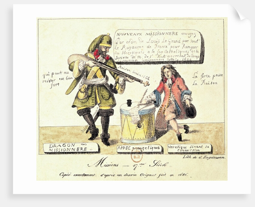 Missions of the 17th Century: The Missionary Dragoon forcing a Huguenot to Sign his Conversion to Catholicism by Gottfried or Godefroy Engelmann