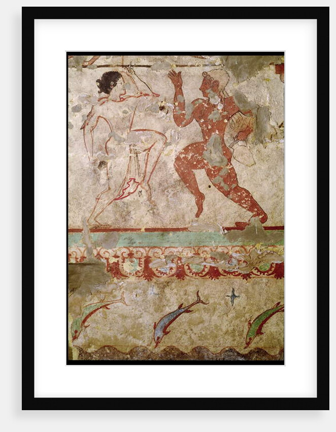 Two Dancers and Dolphins Leaping through Waves, frieze from the Tomb of the Lionesses in the necropolis, c.520 BC by Etruscan