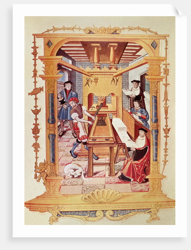 Interior of a 16th century printing works by (after) French School