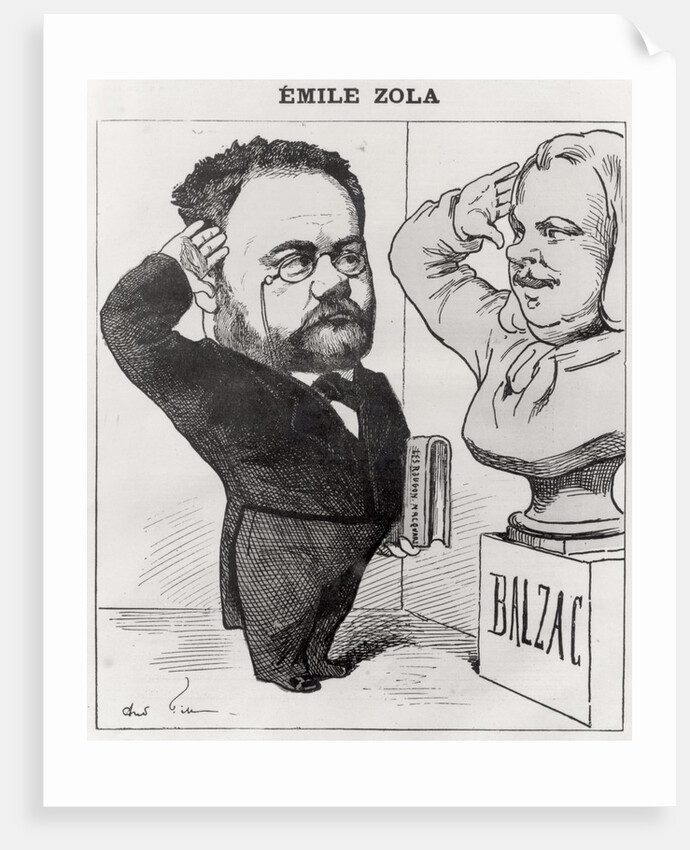 Caricature of Emile Zola Saluting a Bust of Honore de Balzac, 1878 by Andre Gill