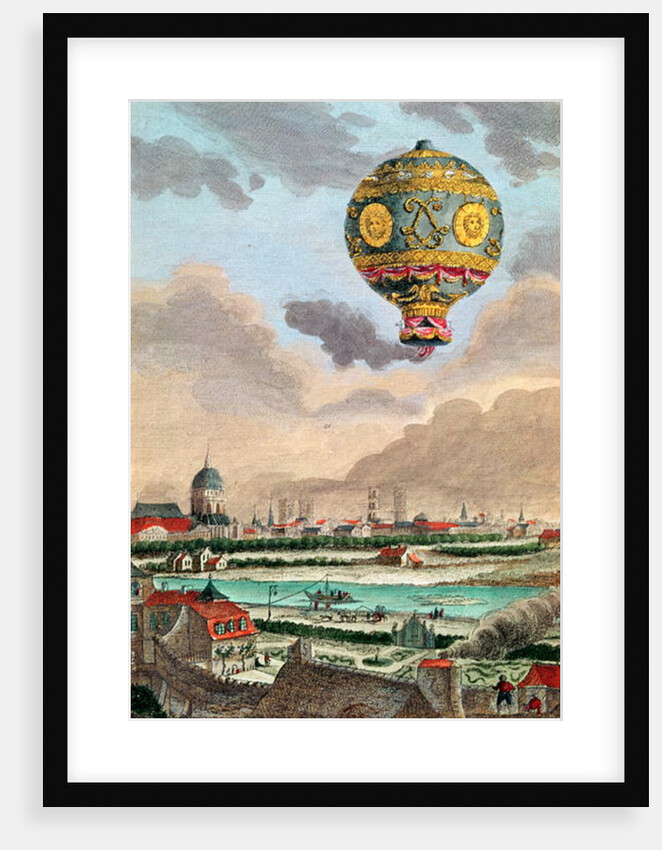 View from the terrace of Monsieur Franklin at Passy of the first flight under the direction of Monsieur de Montgolfier, 21st November 1783 by French School