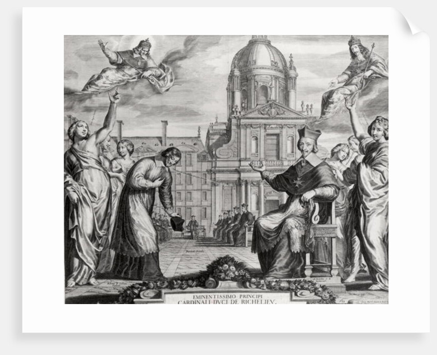 Robert de Sorbon and Cardinal Richelieu in Front of the Sorbonne by Matthaus the Elder Merian (after)