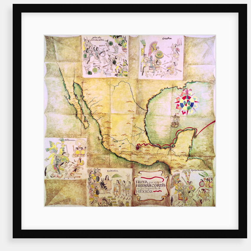 Map of the route followed by Hernando Cortes during the conquest of Mexico by Mexican School