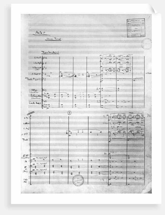 Score sheet of Act 1 of 'Pelleas and Melisande', 1902 by Claude Debussy