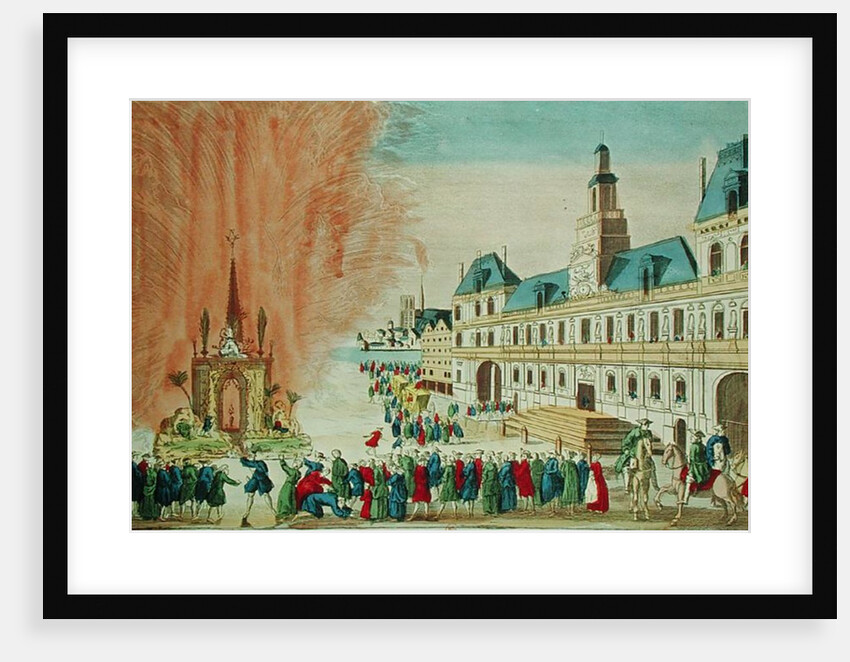 Fireworks in front of the Hotel de Ville in Paris celebrating the Peace of Versailles, 1783 by French School