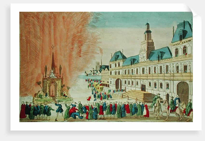 Fireworks in front of the Hotel de Ville in Paris celebrating the Peace of Versailles, 1783 by French School