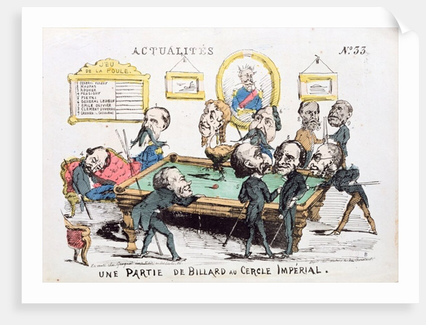 Une Partie de Billard au Cercle Imperial, caricature of Second Empire society, issue 33 of 'Actualites', 1870 by French School