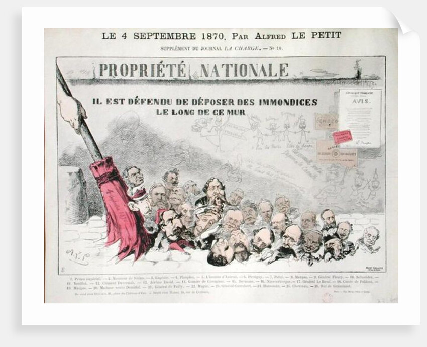 Defense de deposer des immondices le long de ce mur, caricature of Second Empire politicians by Alfred Le Petit