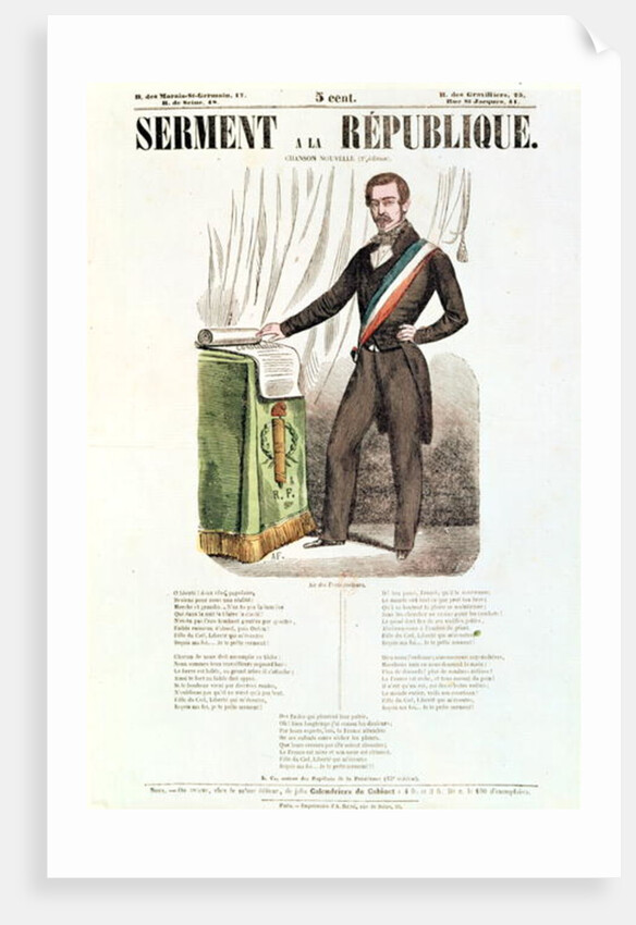 Illustrated lyric sheet for 'Serment a la Republique', c.1848-52 by French School