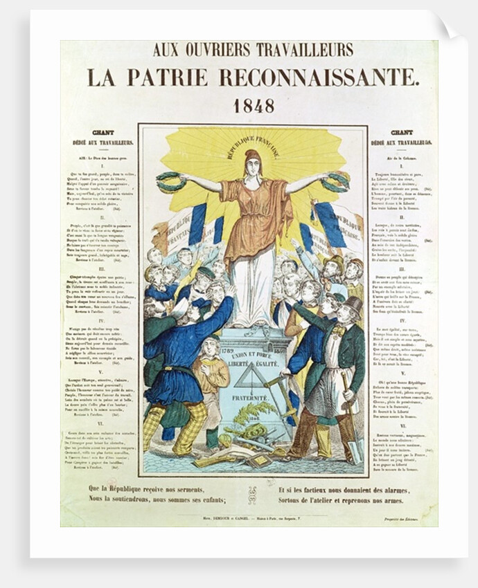 Illustrated lyric sheet for a song dedicated to the workers, 1848 by French School