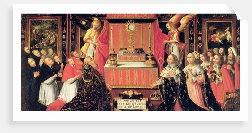 Louis XIII Anne of Austria Infanta of Spain and Gaston de France Duke of Orleans before the Holy Sacrament by French School