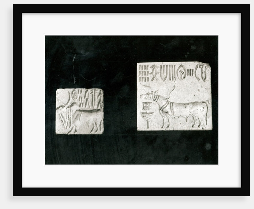 Two decorated seals depicting a zebu and a bull, from Mohenjodaro, Protohistoric by Harappan Harappan