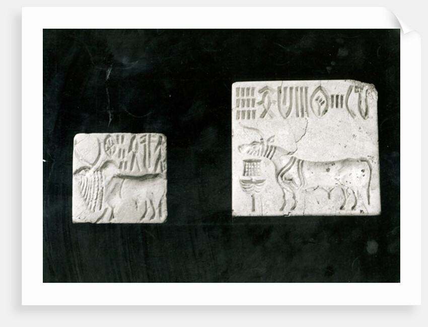 Two decorated seals depicting a zebu and a bull, from Mohenjodaro, Protohistoric by Harappan Harappan