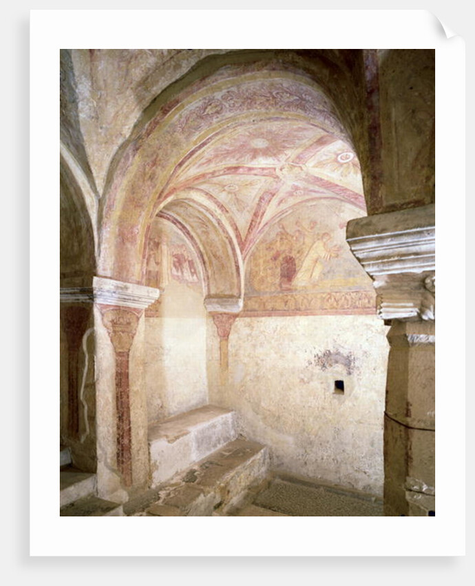 View of the Carolingian frescoes in the inner crypt, c.858 by French School
