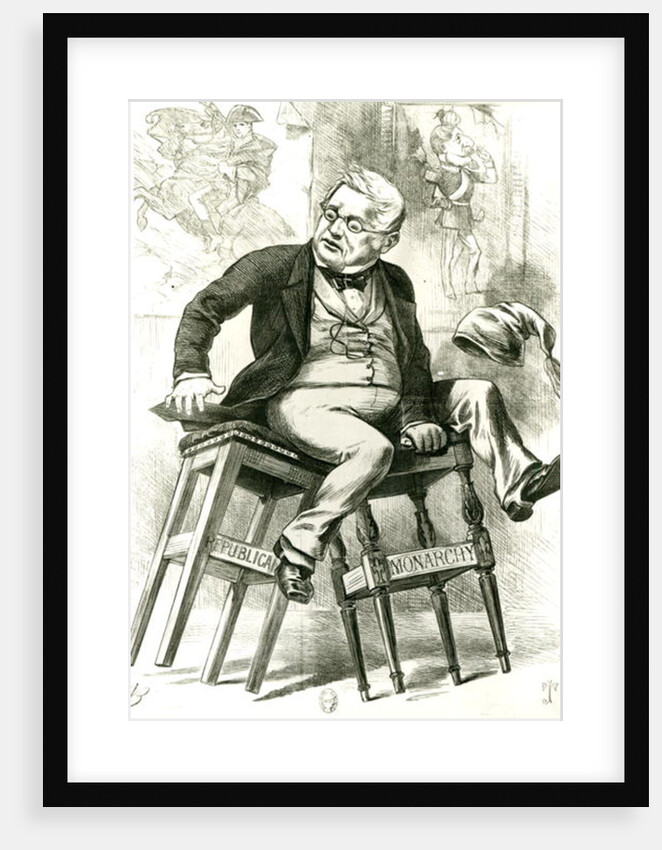 Caricature of Adolphe Thiers between two stools by English School