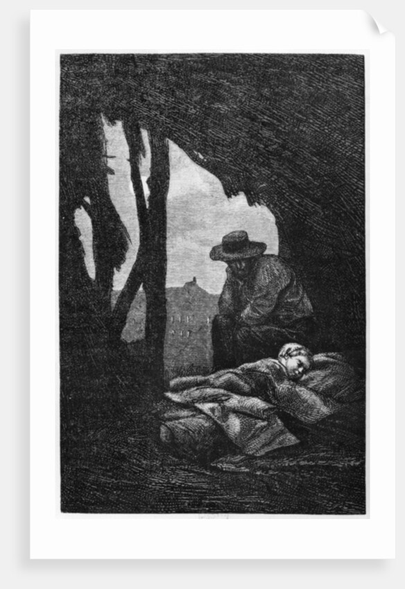 Jean Valjean watching over Cosette asleep by Gustave Brion