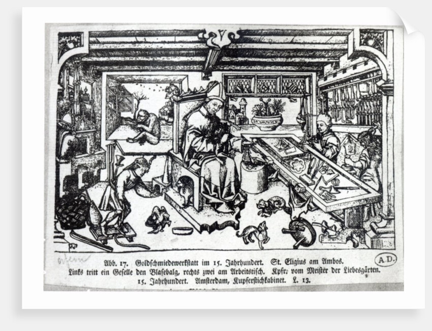 St. Eligius as a goldsmith in his workshop, c.1450 by Master of the Gardens of Love