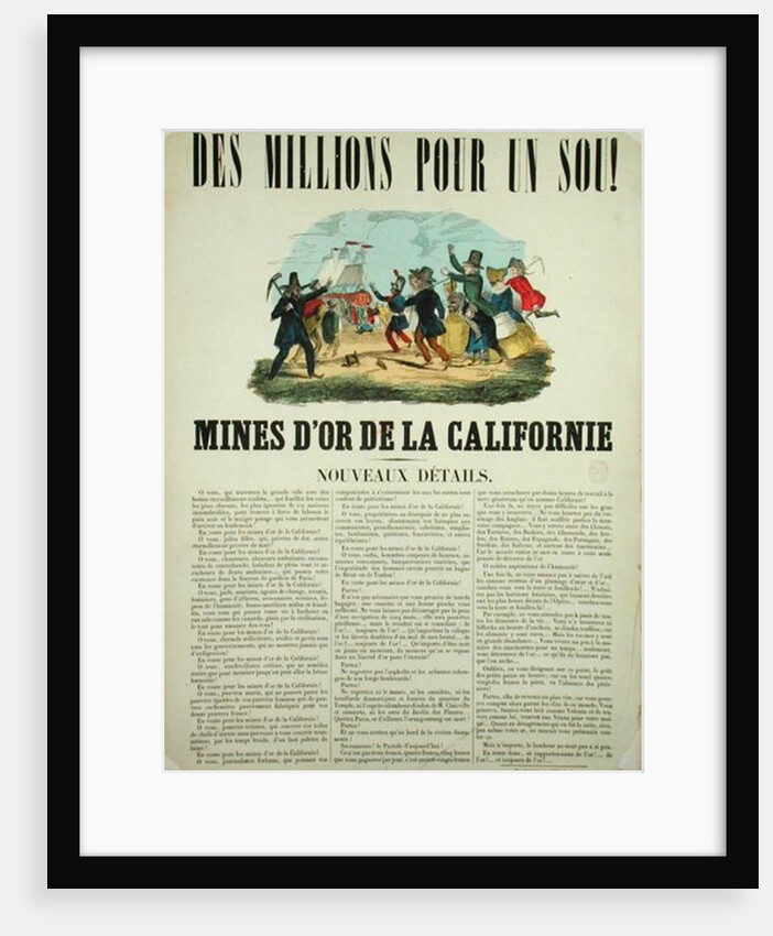 Poster advertising the gold mines in California by French School