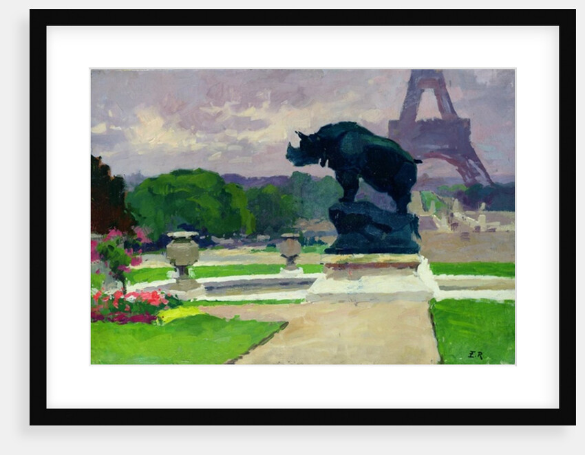 The Trocadero Gardens and the Rhinoceros by Jacquemart by Jules Ernest Renoux
