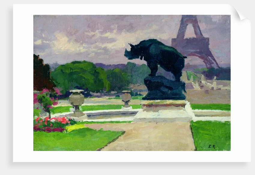 The Trocadero Gardens and the Rhinoceros by Jacquemart by Jules Ernest Renoux