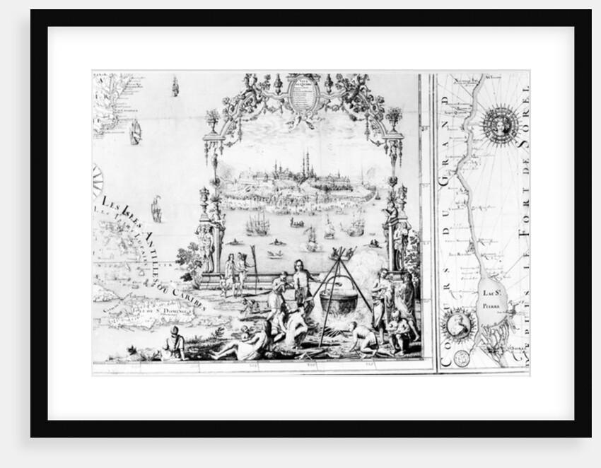 View of Quebec, cartouche of a map depicting St. Lawrence River from Sorel, 1699 by Jean Baptiste Louis Franquelin
