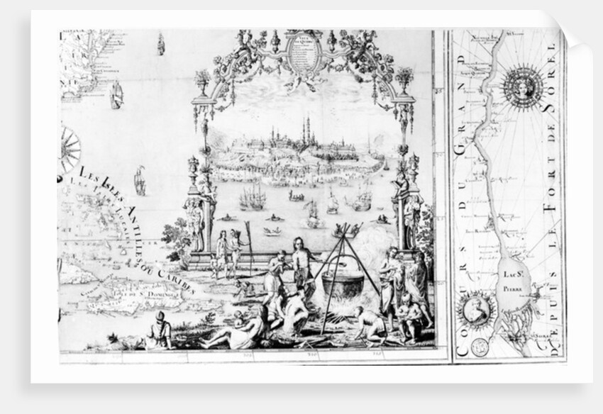 View of Quebec, cartouche of a map depicting St. Lawrence River from Sorel, 1699 by Jean Baptiste Louis Franquelin