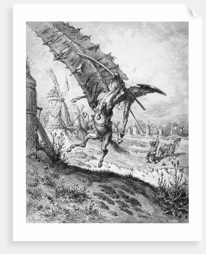 Don Quixote and the Windmills by Gustave (after) Dore