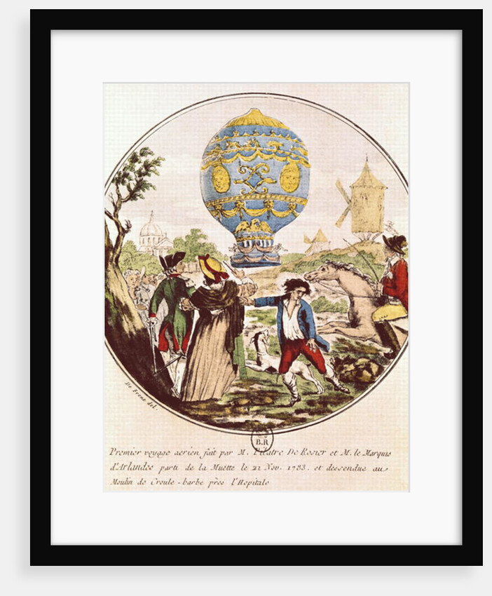 The First Aerial Voyage by Monsieur Francois Pilatre de Rozier and the Marquis of Arlandes from Muette to the Windmill at Croule-Barbe by De Frene
