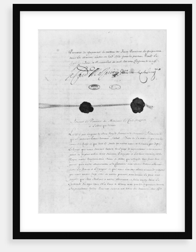 The Treaty of the Pyrenees, signed by Cardinal Jules Mazarin and Don Luis Mendez de Haro 7th November 1659 by French School