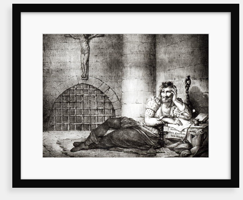 Miguel de Cervantes Saavedra writing 'Don Quixote' in an Inquisition dungeon by Charles Etienne Pierre Motte