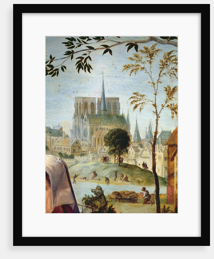 Shepherd with herd and bathers in the Seine, at the bottom the cathedrale Notre-Dame and the Ile de la Cité by French School