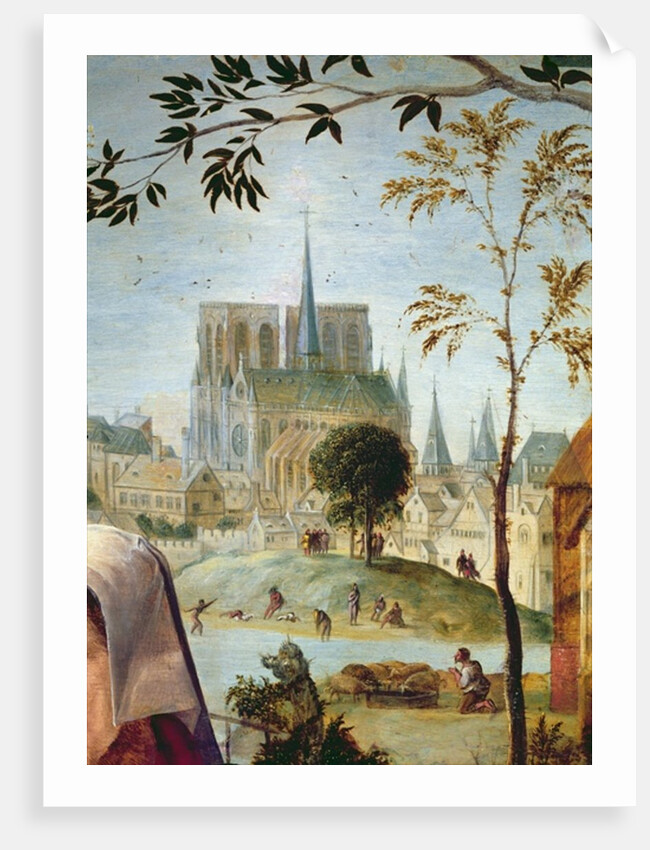 Shepherd with herd and bathers in the Seine, at the bottom the cathedrale Notre-Dame and the Ile de la Cité by French School