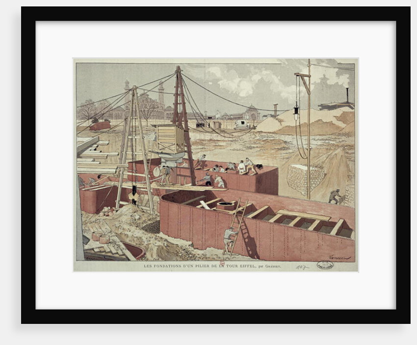 Laying the Foundations for the Eiffel Tower, 1887 by Eugene Grasset