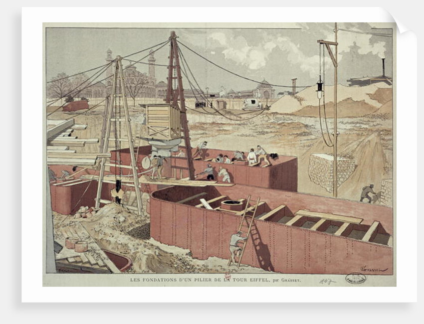 Laying the Foundations for the Eiffel Tower, 1887 by Eugene Grasset