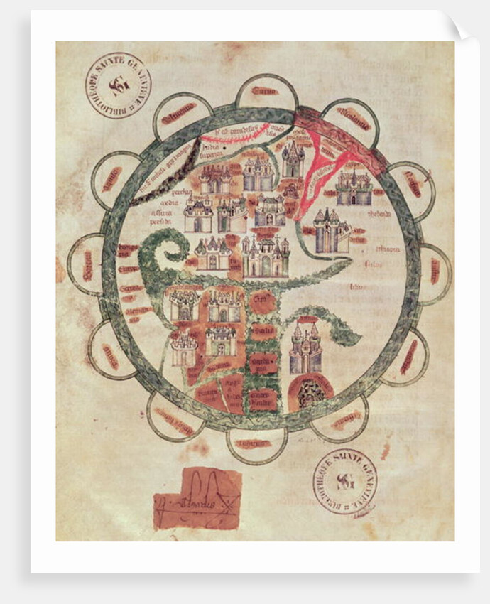 Ms 782 f.374v World map with Jerusalem in the centre by French School
