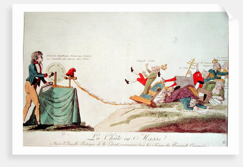 Revolutionary cartoon depicting 'The Electrical Spark of Liberty that will Topple the Thrones of all Corrupt Monarchs', 1793 by French School