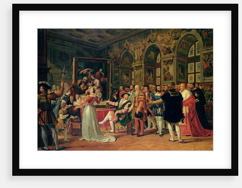 Francis I, King of France, with Leonardo da Vinci, receiving a painting of the Holy Family sent from Rome by Raphael, 1814 by Anicet-Charles Lemonnier