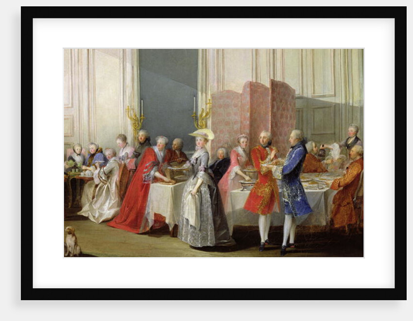 English Tea in the Salon des Quatre Glaces at the House of the Prince de Conti Palais du Temple, detail of the guests, 1766 by Michel Barthelemy Ollivier or Olivier
