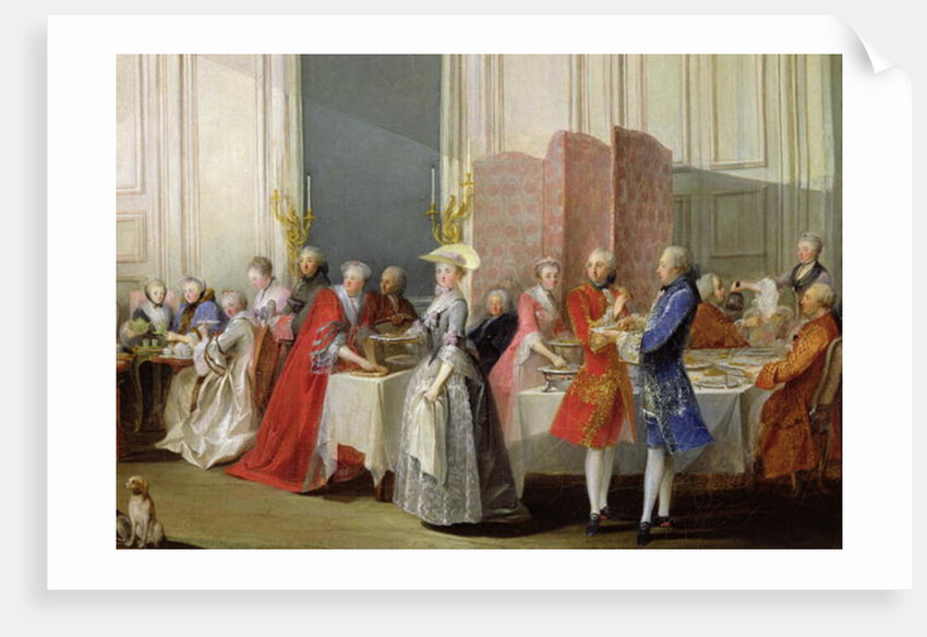 English Tea in the Salon des Quatre Glaces at the House of the Prince de Conti Palais du Temple, detail of the guests, 1766 by Michel Barthelemy Ollivier or Olivier