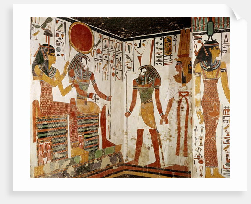 Nefertari is brought before the god Re-Horakhty by Horus by Egyptian 19th Dynasty