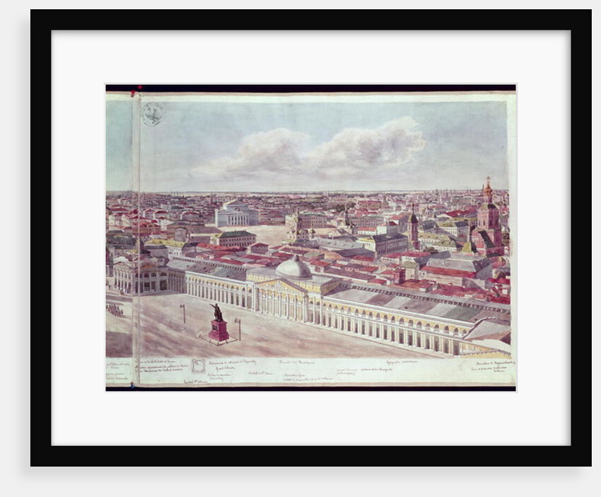 Panorama of Moscow, depicting the department store 'Gum' and the Bolshoi Theatre in Red Square, 1819 by Gadolle Gadolle
