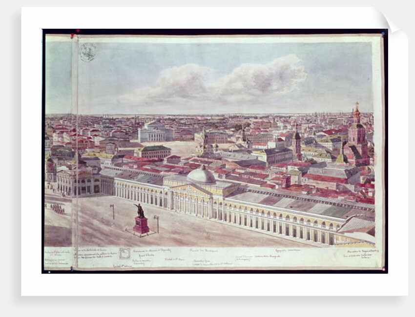 Panorama of Moscow, depicting the department store 'Gum' and the Bolshoi Theatre in Red Square, 1819 by Gadolle Gadolle